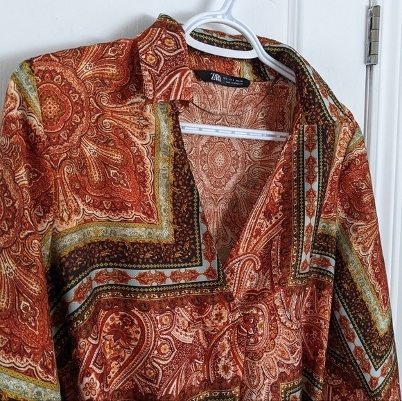 ZARA eastern print button up kimono tunic jacket size Small A8 - Picture 7 of 10
